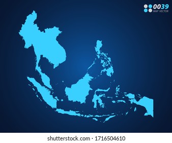 Mapa azul vectorial del Sudeste Asiático
