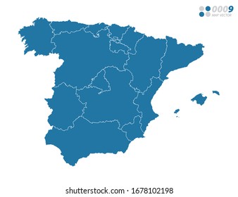 Vector blue of map Spain.