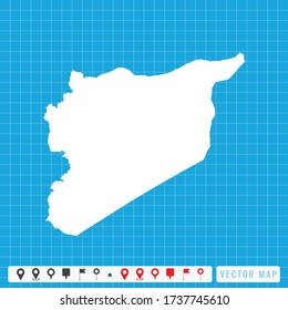 Vector blaue Karte von Syrien und Pins Icon.