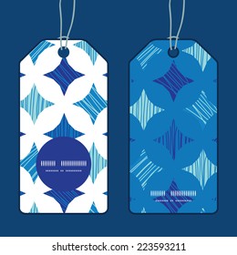 Vector blue marble tiles vertical round frame pattern tags set