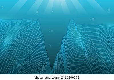 Vector blue mariana trench underwater sea technology line art illustration