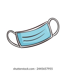 Vector azul máscara facial médica dibujado a mano Ilustración vectorial de estilo de dibujos animados aislado sobre fondo blanco.
