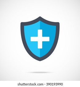 Vector blue medical shield icon. Modern flat design vector illustration concept for web banners, mobile app, web sites, printed materials, infographics. Vector icon isolated on gradient background