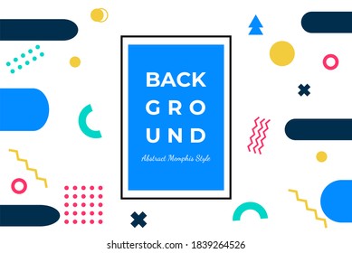 Vector Blue memphis background with abstract shapes design. White, blue, green, pink, and black color. Good for any background, banner, web, poster