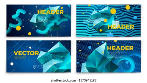 Vector blue memphis style banner templates, white modern background with geometric shapes and place for your text.
