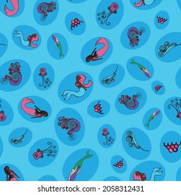Vector Blue Mermaids in circles background pattern