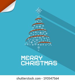 Vector Blue Merry Christmas Background With Paper Tree