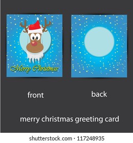 vector blue merry christmas greeting card template. vector christmas deer. christmas brochure with stars.