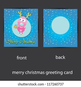 vector blue merry christmas greeting card template. vector christmas deer. christmas brochure with stars.