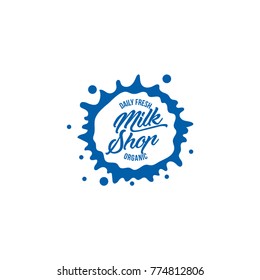 Vector blue milk logo template on white background. Milk, yogurt or cream splash for groceries, agriculture stores, packaging and advertising