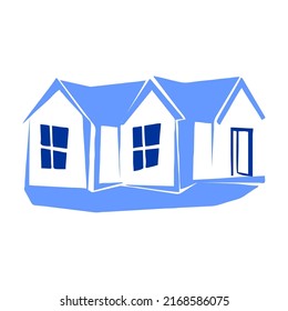 vector blue minimalist house with two windows