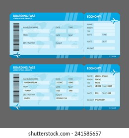 Vector Blue Modern Airline boarding pass tickets isolated on white