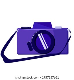 Vector blue modern camera isolated on a white background. Travel and leisure items