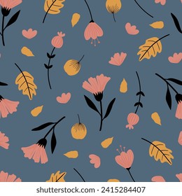 Vector azul moderno floral fondo de patrón sin costuras. Perfecto para tejidos, scrapbooking, proyectos de fondo