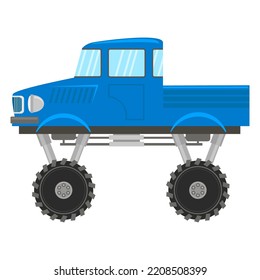 Vector Blue Monster Truck Icon Isolated on White Background.
