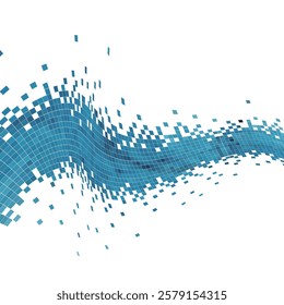 Vector blue mosaic checked pattern dynamic wavy pixelated technology data concept abstract background