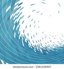 Vector blue mosaic checked pattern dynamic wavy pixelated technology data concept abstract background