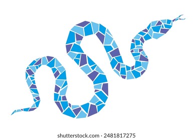 Vector Blue Mosaic Snake Illustration Isolated On A White Background. Year Of The Snake Chinese Zodiac Symbol.