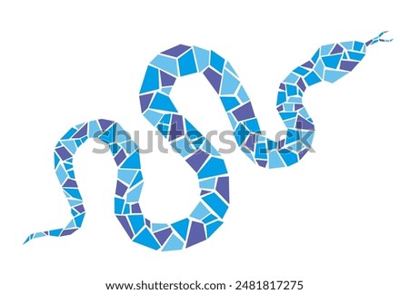 Vector Blue Mosaic Snake Illustration Isolated On A White Background. Year Of The Snake Chinese Zodiac Symbol.