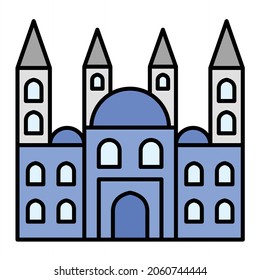 Vector Blue Mosque Filled Outline Icon Design
