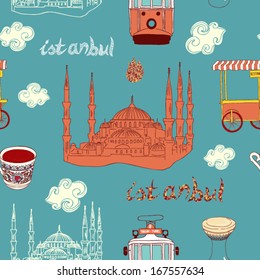 Vector Blue Mosque seamless pattern.