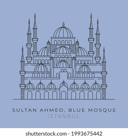 vector of the blue mosque sultan ahmed line art illustration design