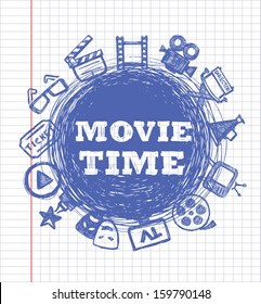 vector blue movie icon set on white paper