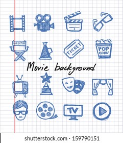 vector blue movie icon set on white paper