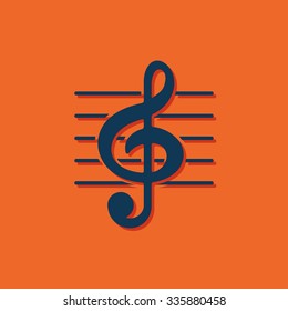Vector blue music icon on orange background 