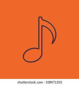 Vector blue music icon on orange background 