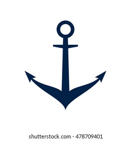 Vector blue nautical anchor on white background.