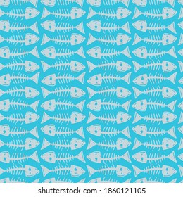 Vector blue neat rows of pen sketch fish bone seamless pattern. Perfect for fabric, scrapbooking and wallpaper projects.