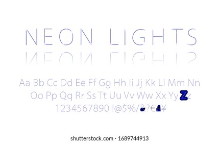 Vector blue neon lamp cinema font. Illustration