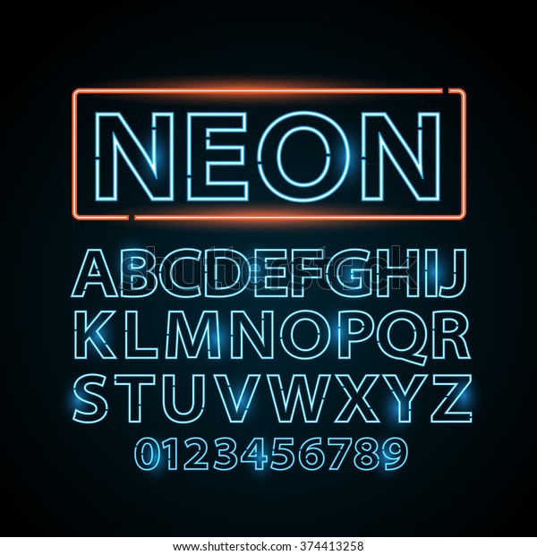 Vector Blue Neon Lamp Letters Font Stock Vector (Royalty Free ...