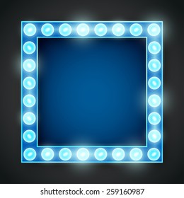 Vector blue neon lights lamp vector frame template. 