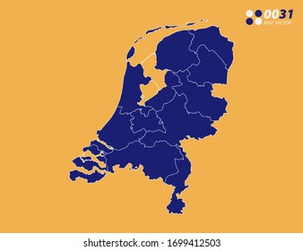 Vector blue of Netherland map on yellow background.