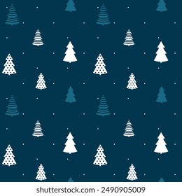 Estampado de año Nuevo azul Vector, fondo de árbol de Navidad.