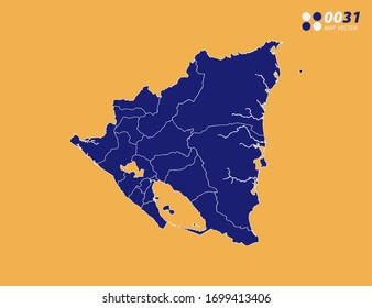 Vector blue of Nicaragua map on yellow background.
