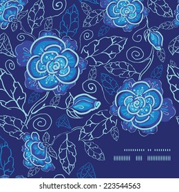 Vector blue night flowers frame corner pattern background