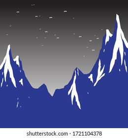 vector of blue night mountain atmosphere with bird view