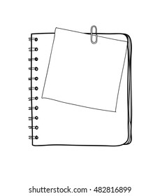 vector blue notebook with notice papers hand drawn line art cute illustration