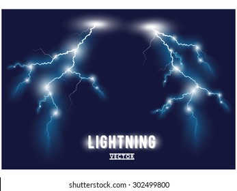 Vector blue oblique branchy lightning lines. Vector illustration.