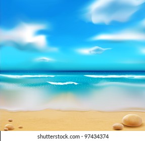 vector blue ocean from the beach and pebbles