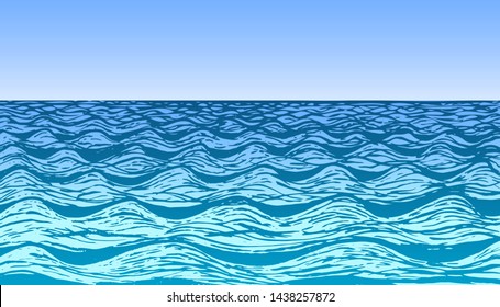 vector blue ocean waves hand-drawn