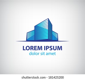 Vector Blue Office Building Icon Isolated, Logo For Company Isolated