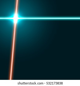 Vector blue and orange  laser beams background with light  flares.