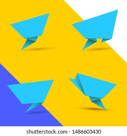 vector blue origami speech bubble set isolated on orange background.  Vector abstract background for web, flyer, poster or banner design