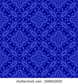 Vector Blue Ornamental Seamless Line Pattern. Endless Texture. Oriental Geometric Ornament