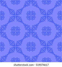 Vector Blue Ornamental Seamless Line Pattern. Endless Texture. Oriental Geometric Ornament