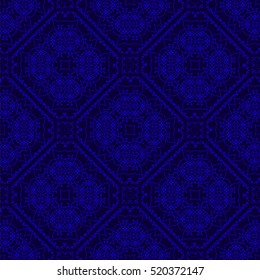 Vector Blue Ornamental Seamless Line Pattern. Endless Texture. Oriental Geometric Ornament